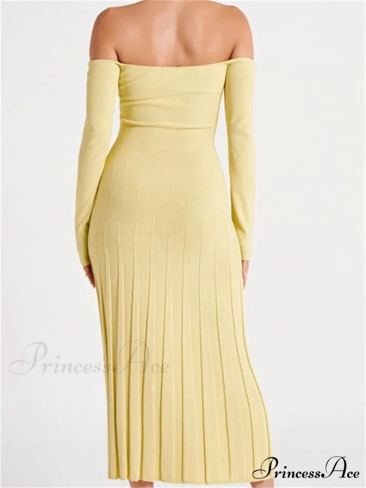 Elegant Women Slash Neck Off-Shoulder Solid Sleeve Backless Party Pleated Slim Vestidos - Image 6