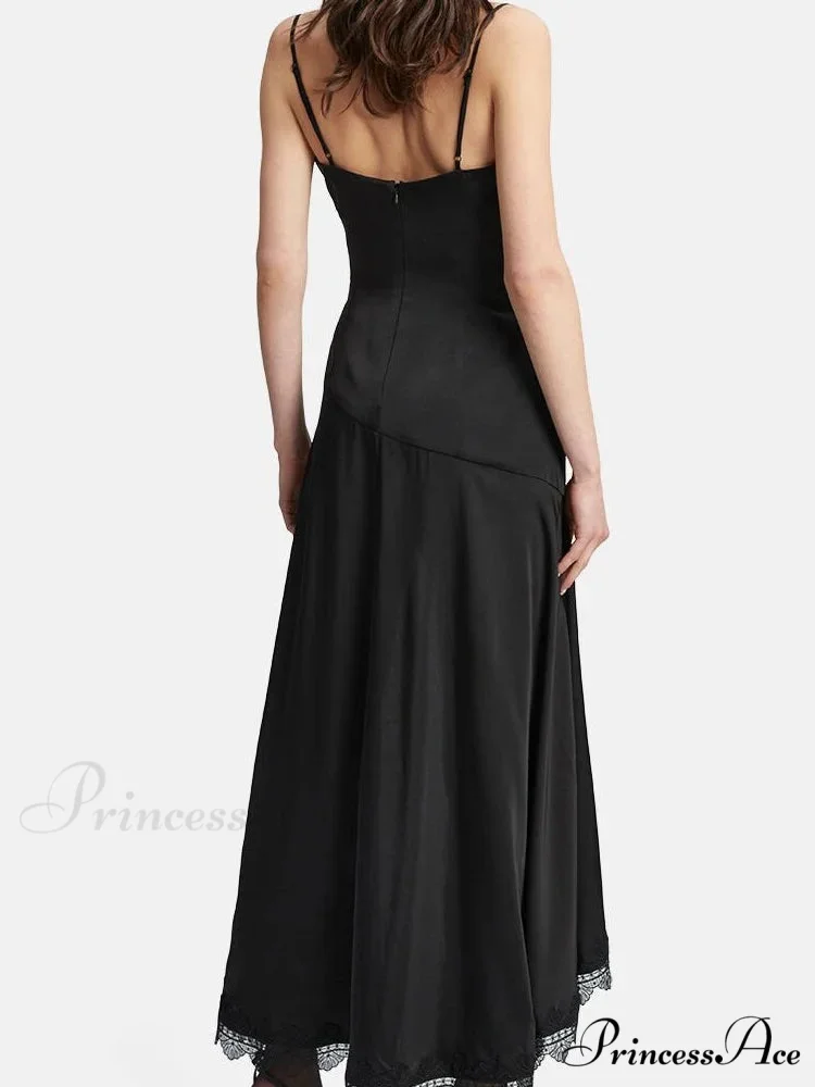 Sexy Women Side High Split Sleeveless Strap V-neck Lace Patchwork Summer Cocktail Party Vestido - Image 4