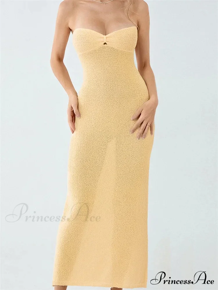 Sexy Women Knitted Tube Strapless Off Shoulder Solid Summer Tie-up Backless Beach Female Vestidos - Image 3