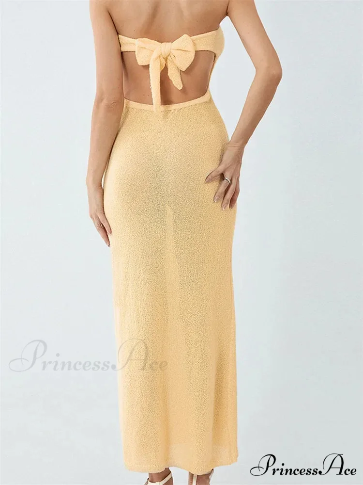 Sexy Women Knitted Tube Strapless Off Shoulder Solid Summer Tie-up Backless Beach Female Vestidos - Image 4