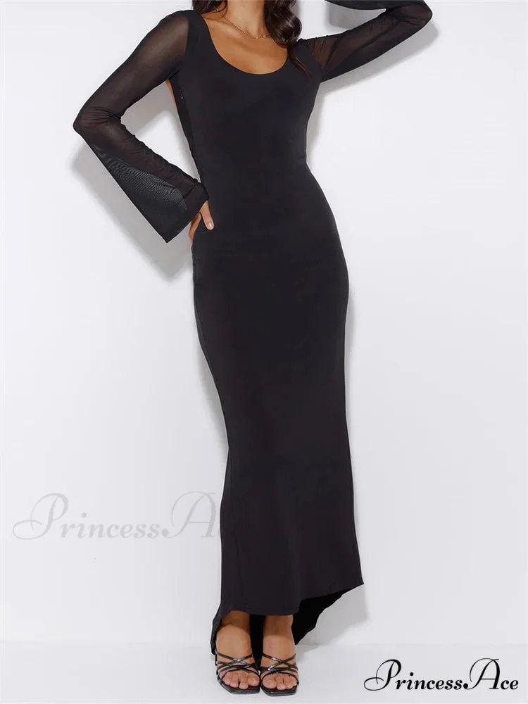 Sexy Women Mesh Sleeve Backless Ruched Lace-up Solid Color Party Female Irregular Hem Vestidos - Image 4