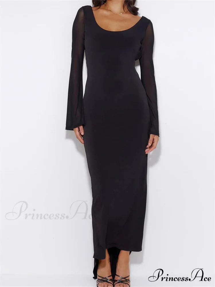 Sexy Women Mesh Sleeve Backless Ruched Lace-up Solid Color Party Female Irregular Hem Vestidos - Image 5