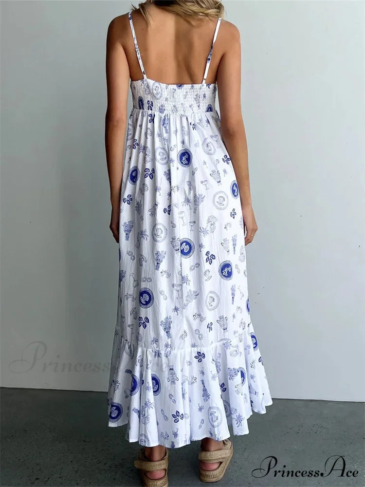 Vintage Women Summer Sleeveless Spaghetti Strap Floral Print Party Loose Casual Square Neck Vestidos - Image 2