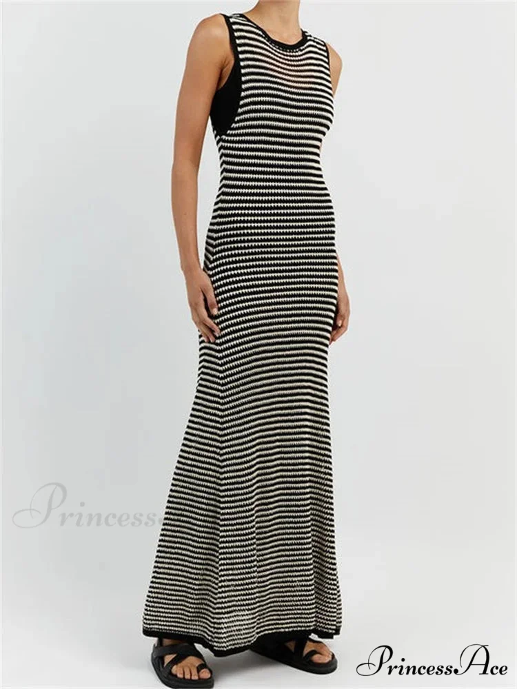 Women Knitted Sleeveless Round Neck Striped Slim Summer Club Party Female Vestidos Streetwear - Image 2