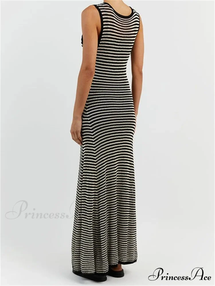 Women Knitted Sleeveless Round Neck Striped Slim Summer Club Party Female Vestidos Streetwear - Image 3