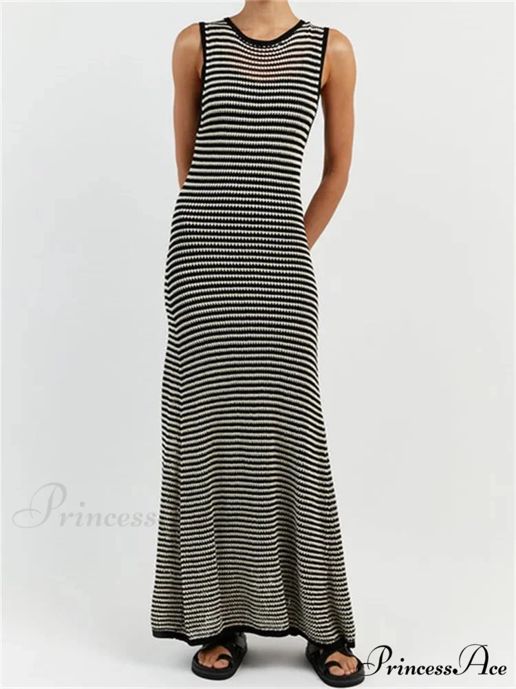 Women Knitted Sleeveless Round Neck Striped Slim Summer Club Party Female Vestidos Streetwear - Image 4