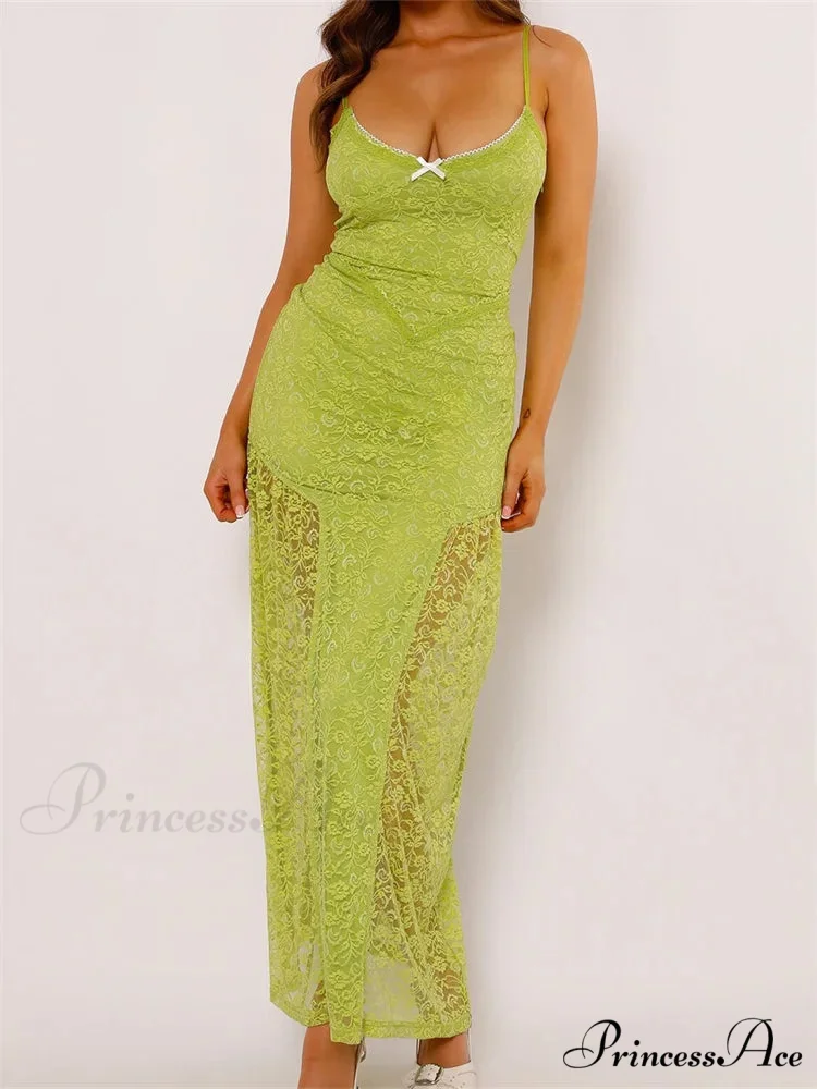 Women Lace V-neck Low Cut Sleeveless Spaghetti Strap Solid Color Bodycon Elegant Party Vestidos - Image 2