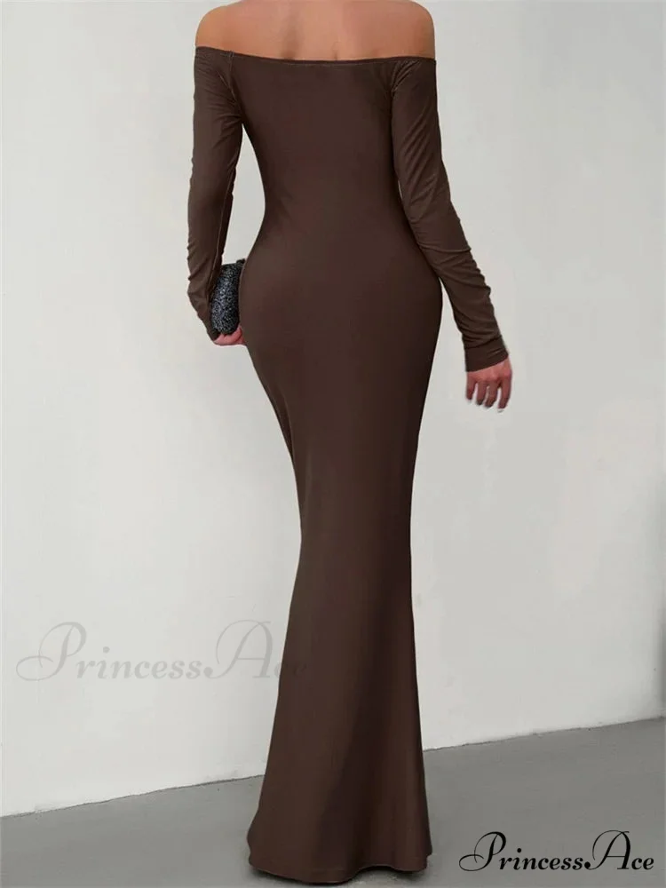 Elegant Women Sleeve Trumpet Solid Slash Neck Off-Shoulder Party Beach Cocktail Club Streetwear - Image 2