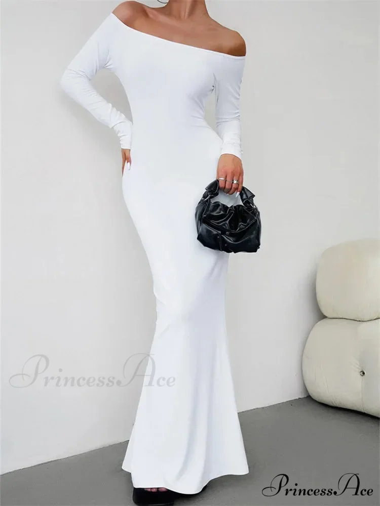 Elegant Women Sleeve Trumpet Solid Slash Neck Off-Shoulder Party Beach Cocktail Club Streetwear - Image 3