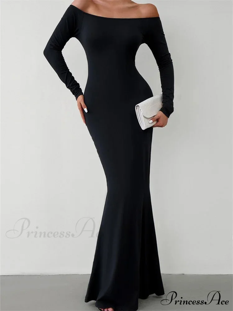 Elegant Women Sleeve Trumpet Solid Slash Neck Off-Shoulder Party Beach Cocktail Club Streetwear - Image 5