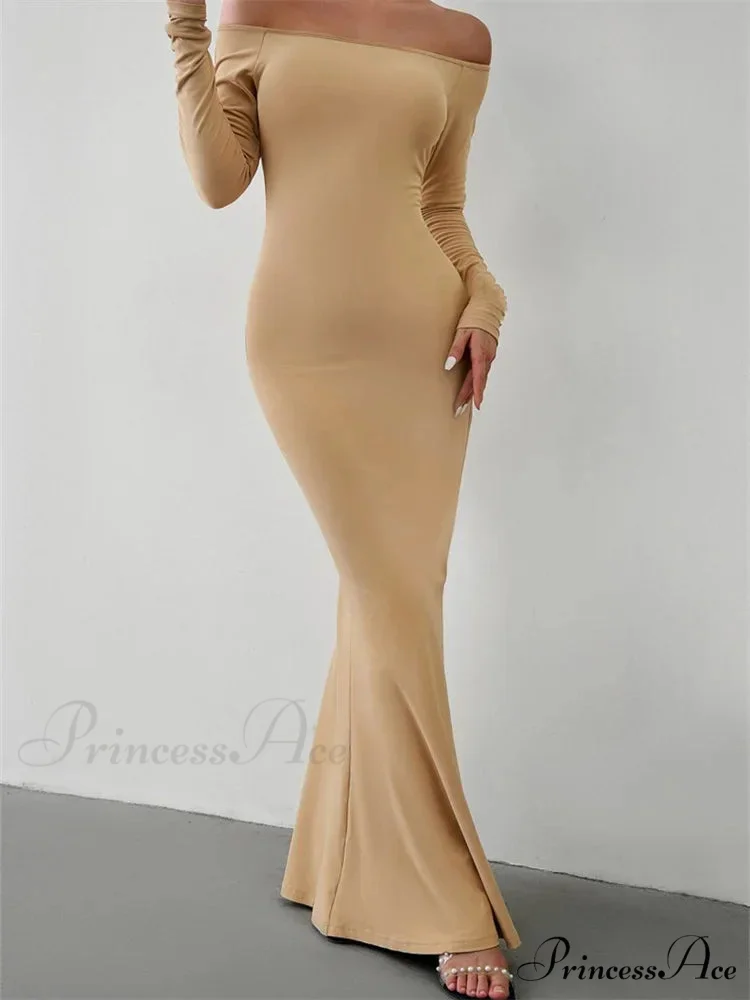 Elegant Women Sleeve Trumpet Solid Slash Neck Off-Shoulder Party Beach Cocktail Club Streetwear - Image 6