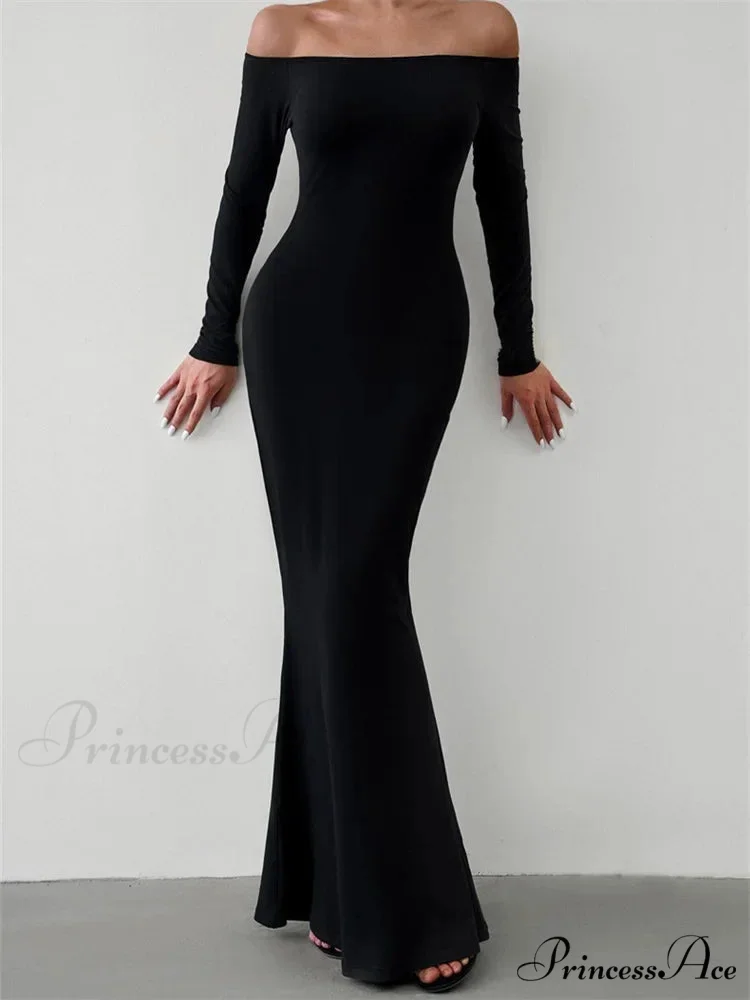 Elegant Women Sleeve Trumpet Solid Slash Neck Off-Shoulder Party Beach Cocktail Club Streetwear - Image 7