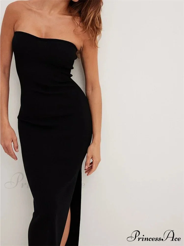 Sexy Women Tube Solid Strapless Off Shoulder Backless Summer Side Split Party Knitted Vestidos - Image 2