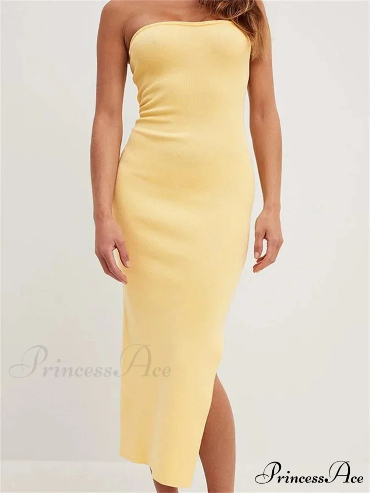 Sexy Women Tube Solid Strapless Off Shoulder Backless Summer Side Split Party Knitted Vestidos - Image 4