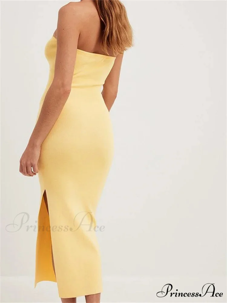 Sexy Women Tube Solid Strapless Off Shoulder Backless Summer Side Split Party Knitted Vestidos - Image 6