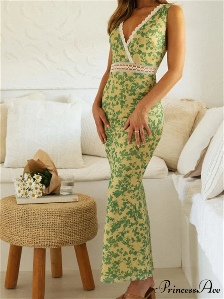 Women Sleeveless Lace Trim Tank Summer Floral Print Party for Cocktail Beach Club Vestido Streetwear - Image 3
