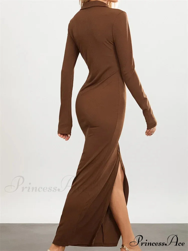 Women Slim Fit Sleeve Button Down Turn Down Collar Evening for Spring Fall Female Vestidos - Image 2