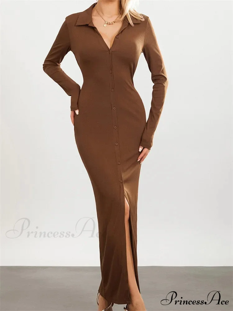 Women Slim Fit Sleeve Button Down Turn Down Collar Evening for Spring Fall Female Vestidos - Image 4