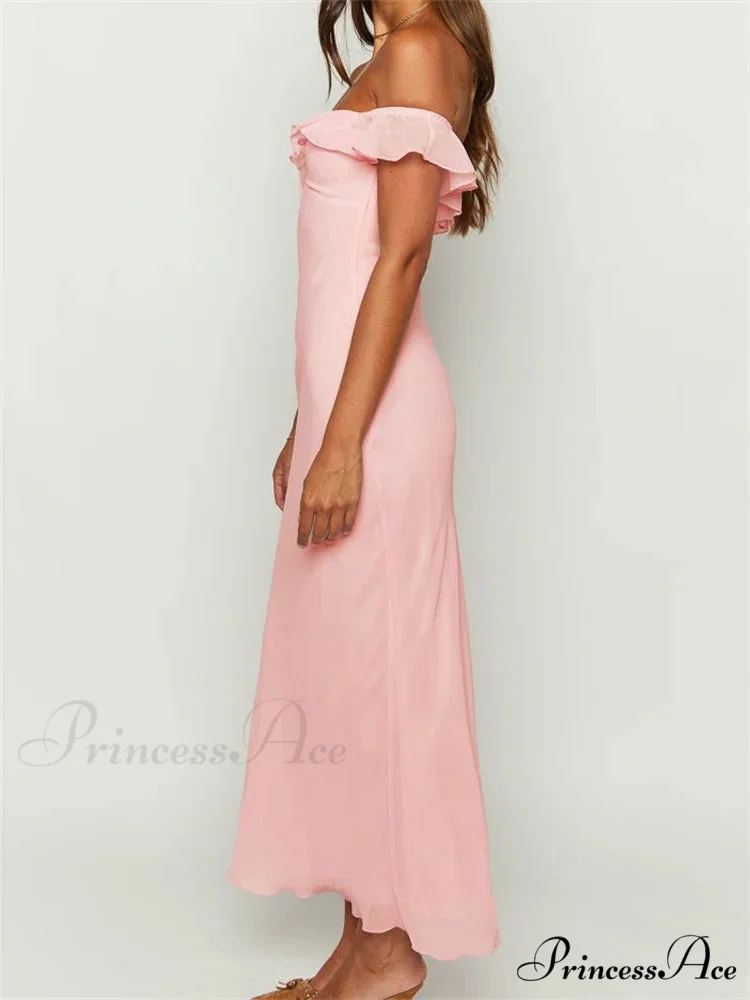 Elegant Women Summer Evening Backless Off Shoulder Slash Neck Ruffles Party Formal Female Vestidos - Image 3
