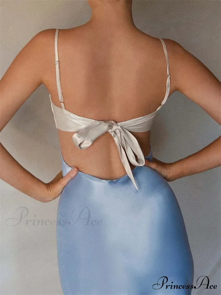 Women Slim Adjustable Strap Back Tie-up High Waist Low Cut Contrast Color Wedding Party Club Vestido - Image 6