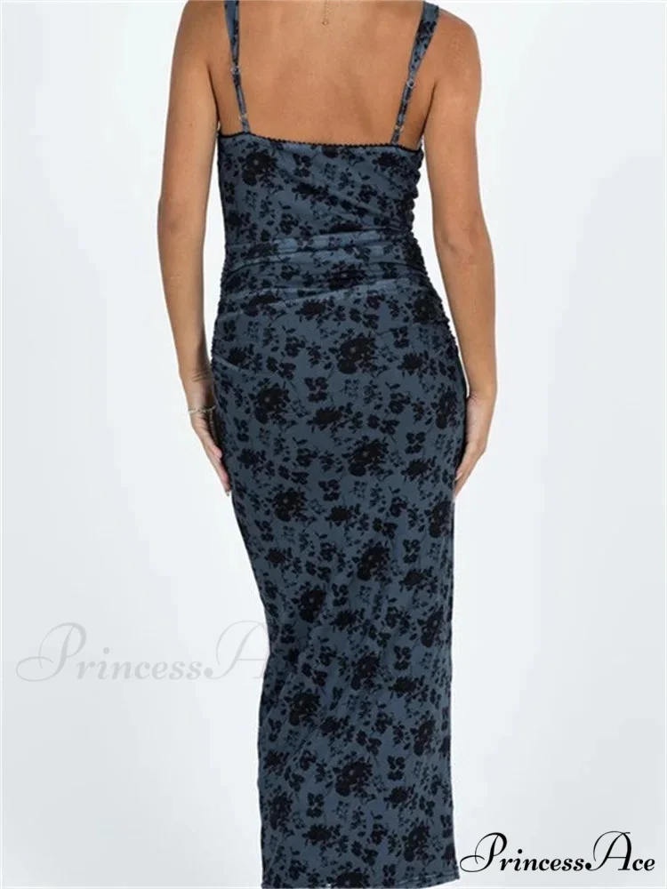 Women Sleeveless Strap Summer Vintage Floral V-neck Party for Cocktail Beach Vestido Streetwear - Image 3