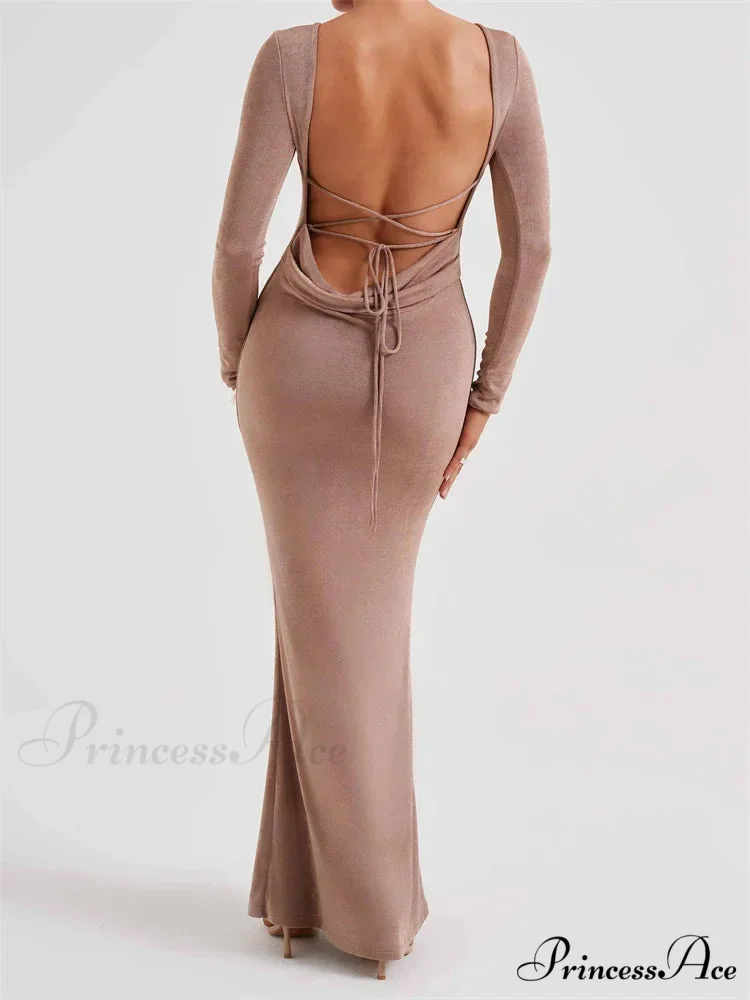 Elegant Women Party Backless Criss-cross Tie-up Bodycon Formal Club Sleeve Solid Female Vestido - Image 2