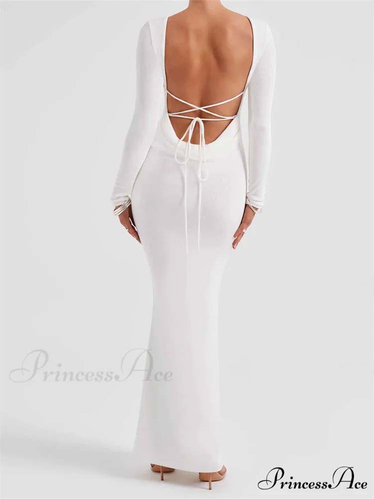 Elegant Women Party Backless Criss-cross Tie-up Bodycon Formal Club Sleeve Solid Female Vestido - Image 6