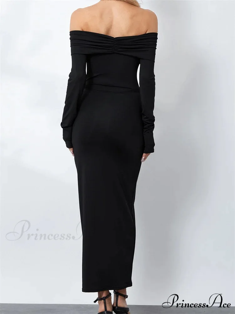 Women Ruched Slash Neck Off-shoulder Sleeve Solid Slim Fit Bodycon Cocktail Party Vestidos - Image 3