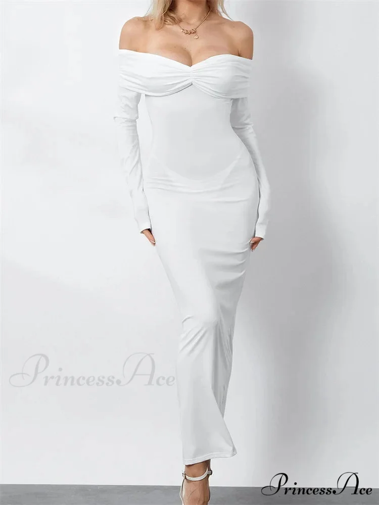 Women Ruched Slash Neck Off-shoulder Sleeve Solid Slim Fit Bodycon Cocktail Party Vestidos - Image 4