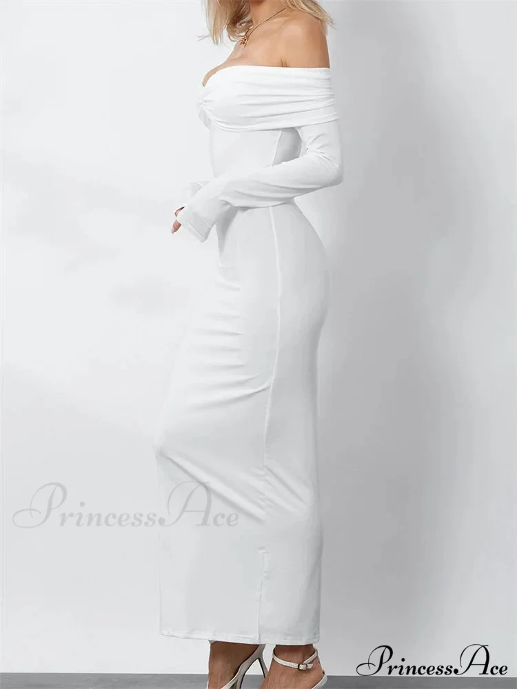 Women Ruched Slash Neck Off-shoulder Sleeve Solid Slim Fit Bodycon Cocktail Party Vestidos - Image 5