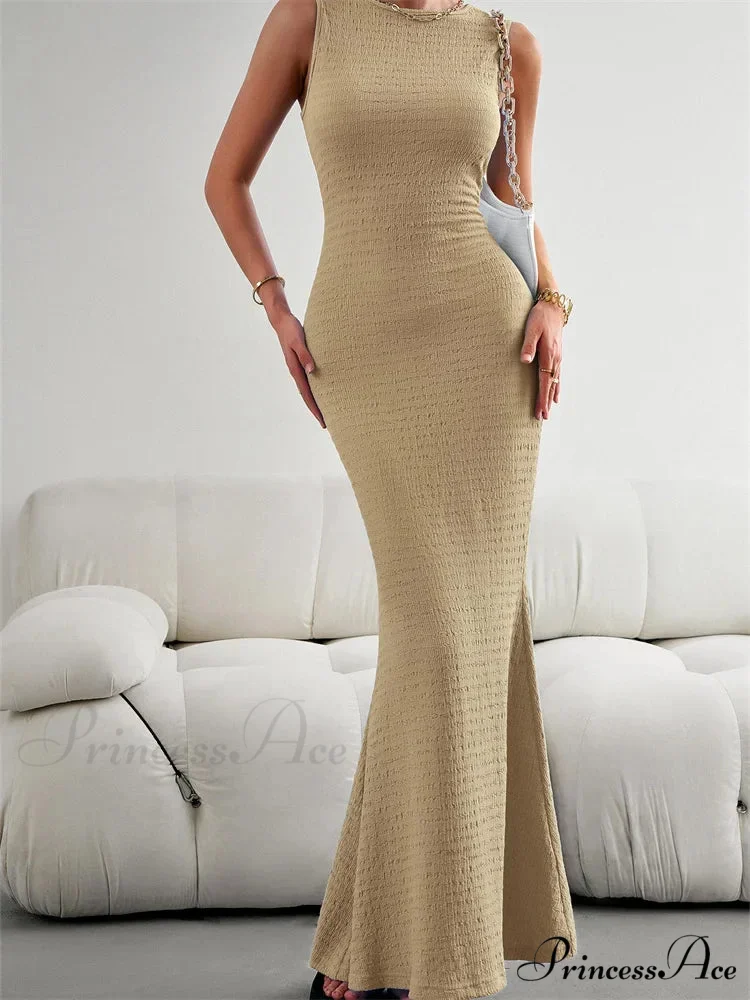 Women Knitted Sleeveless Round Neck Solid Color Slim Fit Ruched Tank Cocktail Party Female Vestidos - Image 3