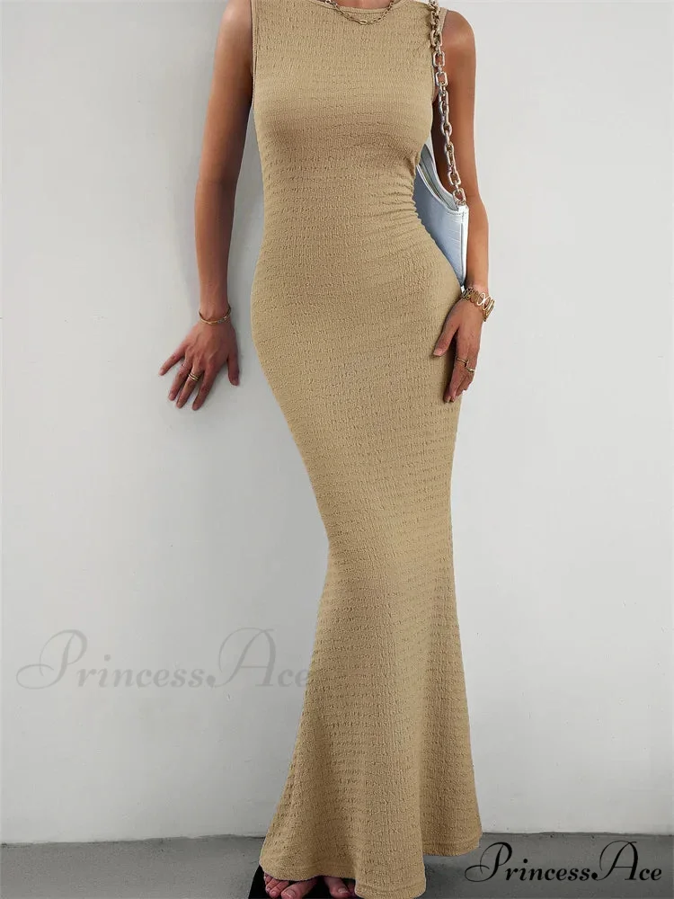 Women Knitted Sleeveless Round Neck Solid Color Slim Fit Ruched Tank Cocktail Party Female Vestidos - Image 4