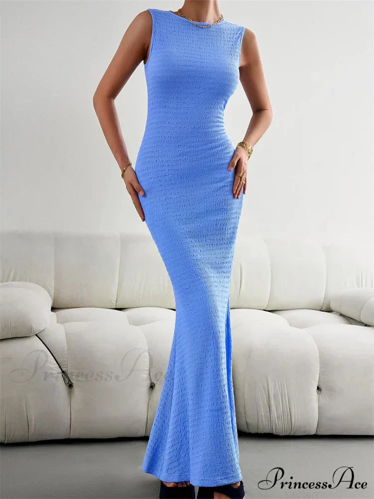 Women Knitted Sleeveless Round Neck Solid Color Slim Fit Ruched Tank Cocktail Party Female Vestidos - Image 5