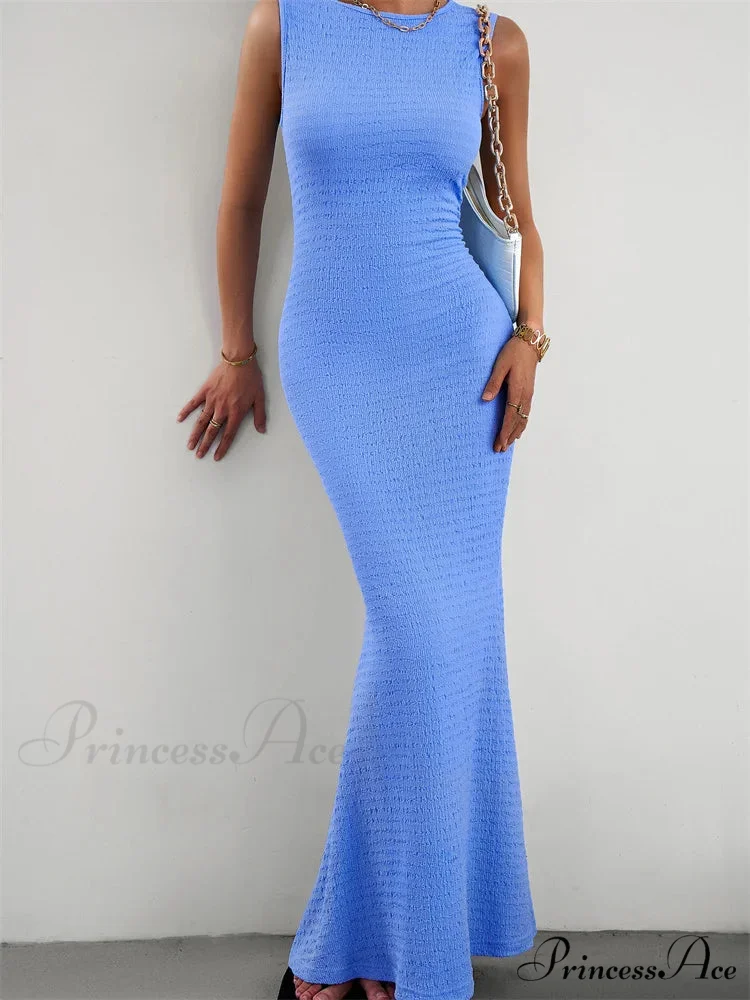 Women Knitted Sleeveless Round Neck Solid Color Slim Fit Ruched Tank Cocktail Party Female Vestidos - Image 7