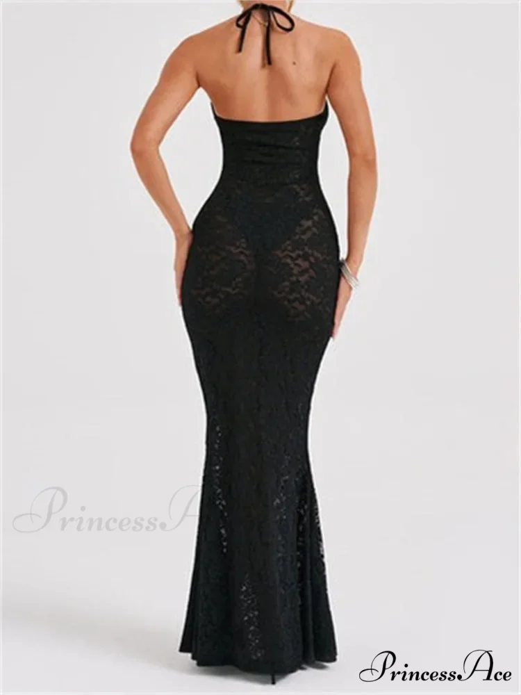 Sexy Women Lace Sexy Mesh See Through Summer Off Shoulder V-neck Halter Black Beach Female Vestidos - Image 3