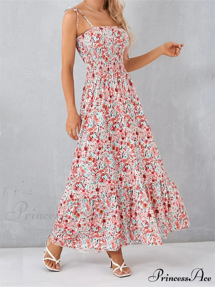 Vintage Women Sleeveless Tie-up Spaghetti Strap Floral Print Summer Party Beach Female Vestidos - Image 2