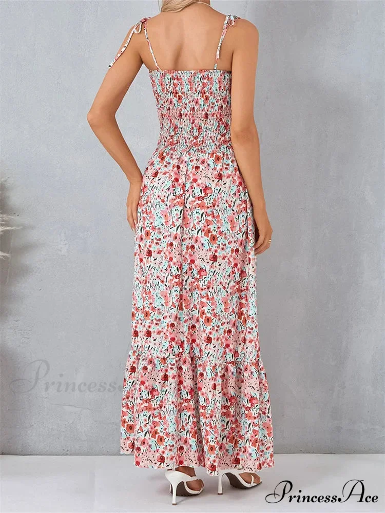 Vintage Women Sleeveless Tie-up Spaghetti Strap Floral Print Summer Party Beach Female Vestidos - Image 3