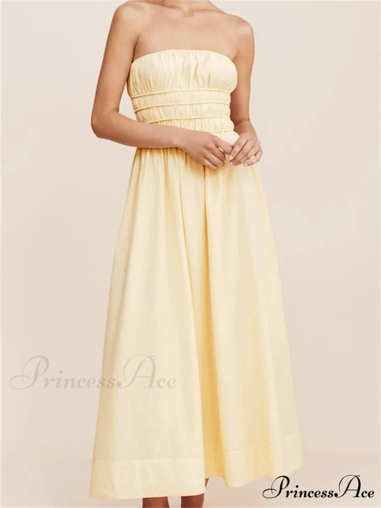 Women Ruched Strapless Tube Solid Summer Backless Party A-Line for Cocktail Streetwear Aesthetic Vestidos - Image 2