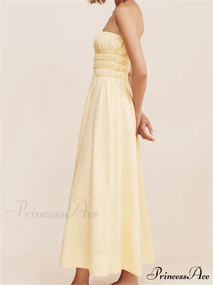 Women Ruched Strapless Tube Solid Summer Backless Party A-Line for Cocktail Streetwear Aesthetic Vestidos - Image 3