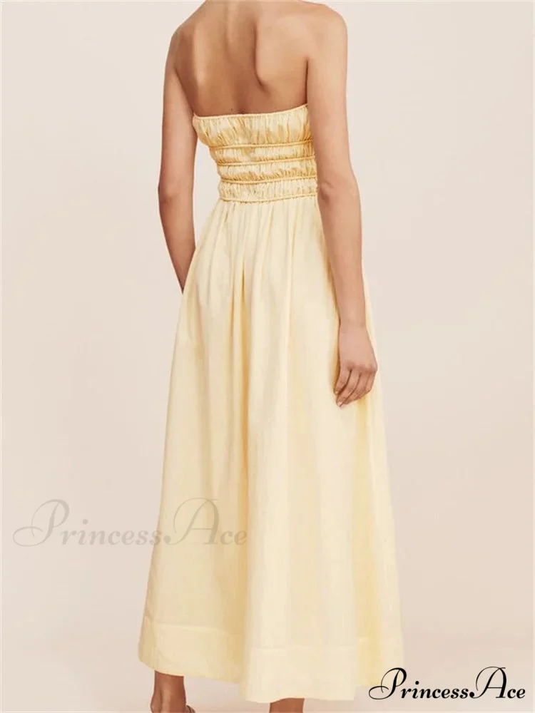 Women Ruched Strapless Tube Solid Summer Backless Party A-Line for Cocktail Streetwear Aesthetic Vestidos - Image 4