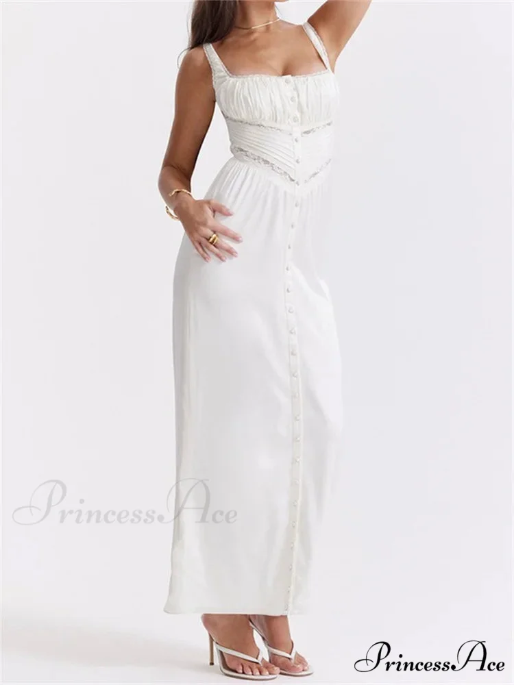 Women Y2K Low Cut Square Neck Boho Lace Floral Patchwork Sleeveless Strap Ruched Vestidos Sundress - Image 2