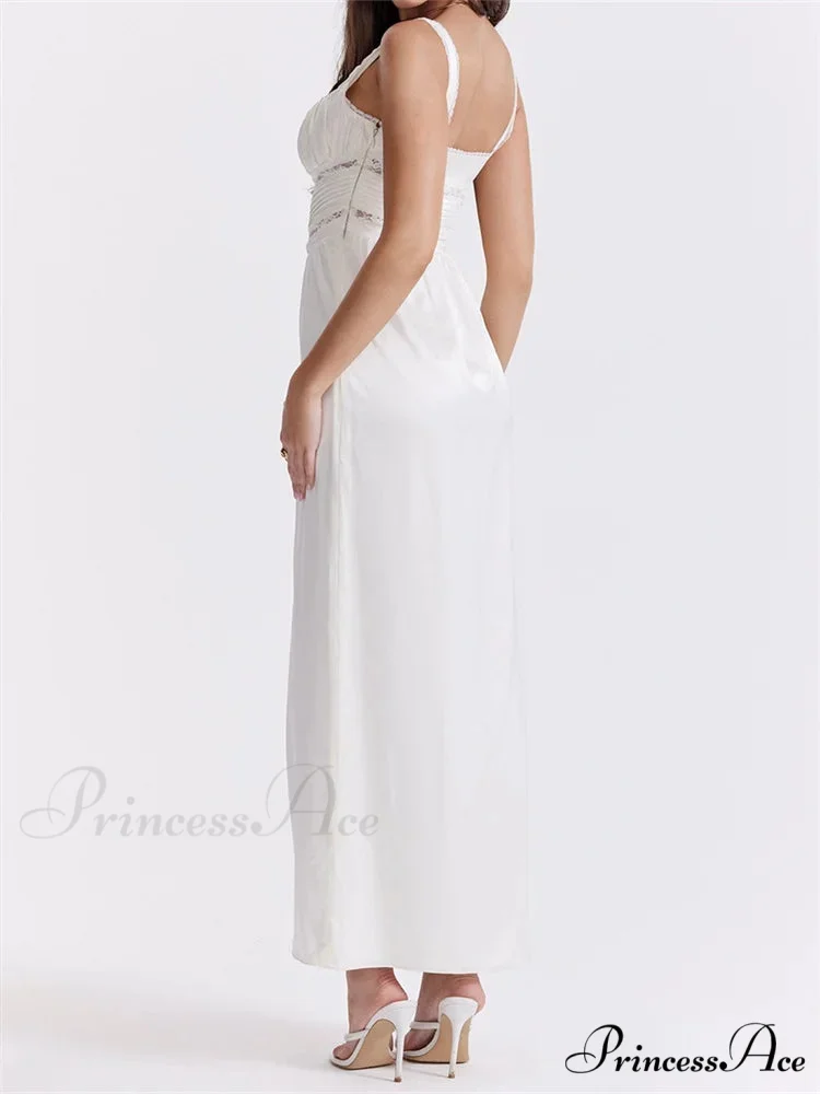 Women Y2K Low Cut Square Neck Boho Lace Floral Patchwork Sleeveless Strap Ruched Vestidos Sundress - Image 3