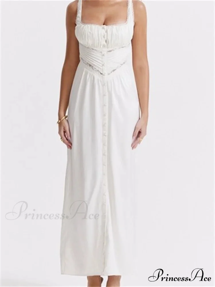 Women Y2K Low Cut Square Neck Boho Lace Floral Patchwork Sleeveless Strap Ruched Vestidos Sundress - Image 4
