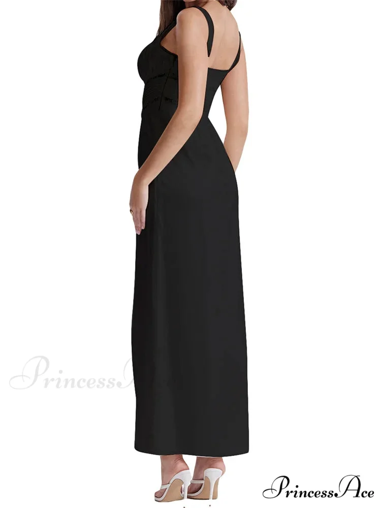 Women Y2K Low Cut Square Neck Boho Lace Floral Patchwork Sleeveless Strap Ruched Vestidos Sundress - Image 5
