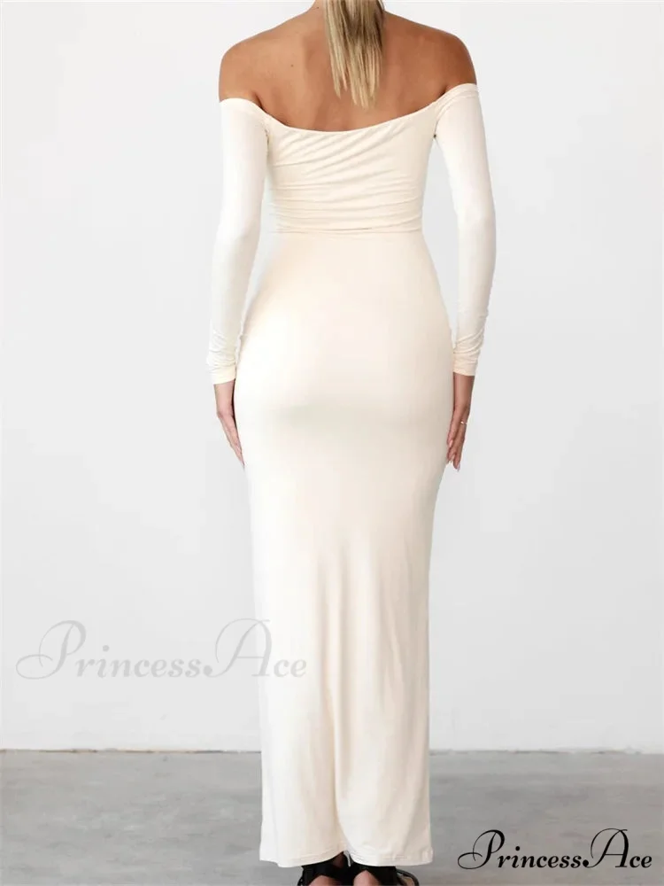 Women Elegant Slash Neck Off-shoulder Solid Color Slim Fit Fall Cocktail Party Female Vestidos - Image 2