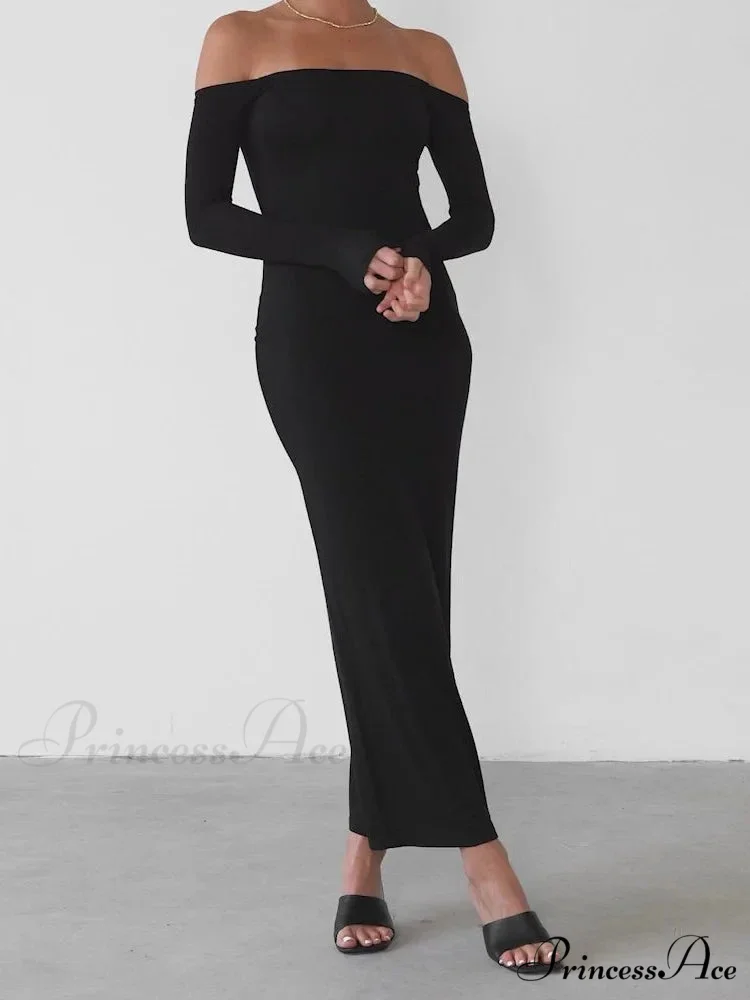 Women Elegant Slash Neck Off-shoulder Solid Color Slim Fit Fall Cocktail Party Female Vestidos - Image 3