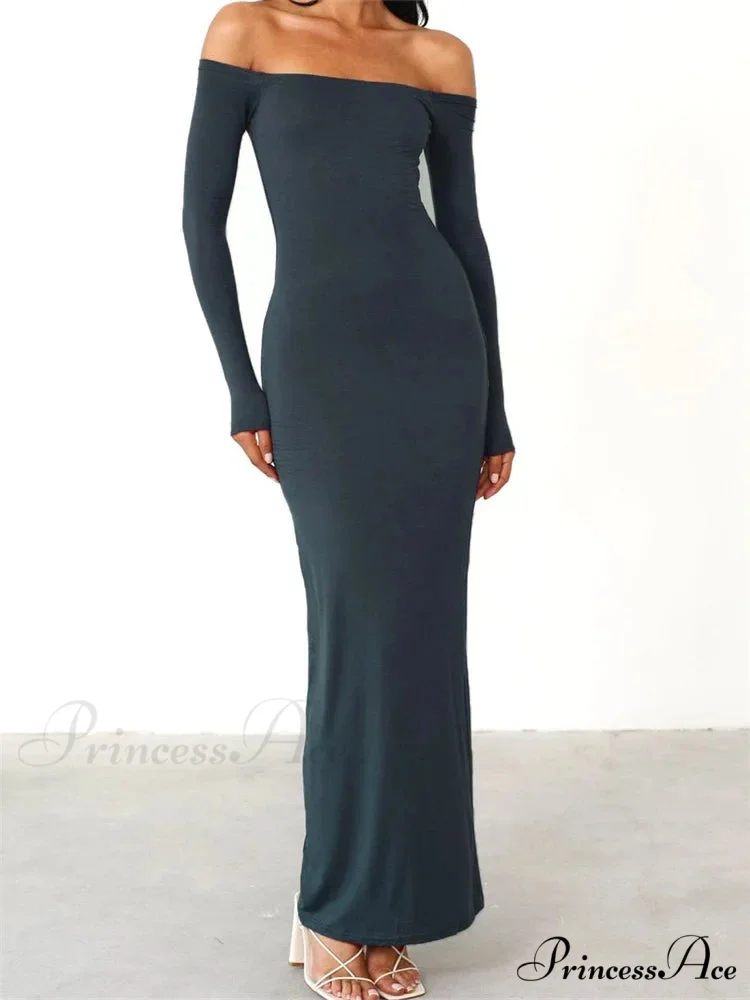 Women Elegant Slash Neck Off-shoulder Solid Color Slim Fit Fall Cocktail Party Female Vestidos - Image 5