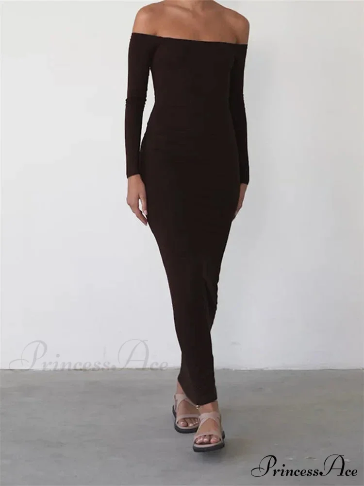 Women Elegant Slash Neck Off-shoulder Solid Color Slim Fit Fall Cocktail Party Female Vestidos - Image 6