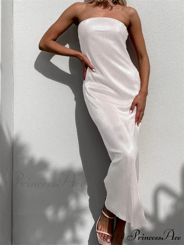 Sexy Women Ruched Tube Strapless Off Shoulder Bodycon Solid Color Summer Party Female Vestidos - Image 3