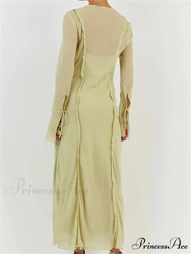 Women Sleeve Loose Casual V Neck Mesh See Through Party Beach Cocktail Club Vestidos Streetwear - Image 2